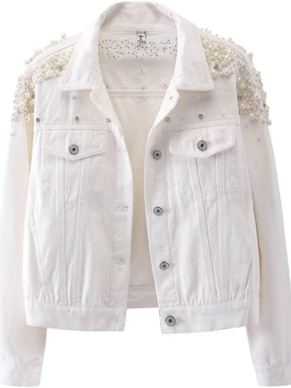 Embroidered Pearl Rivet Women's Short Denim Jacket - Stylish Jean Coat